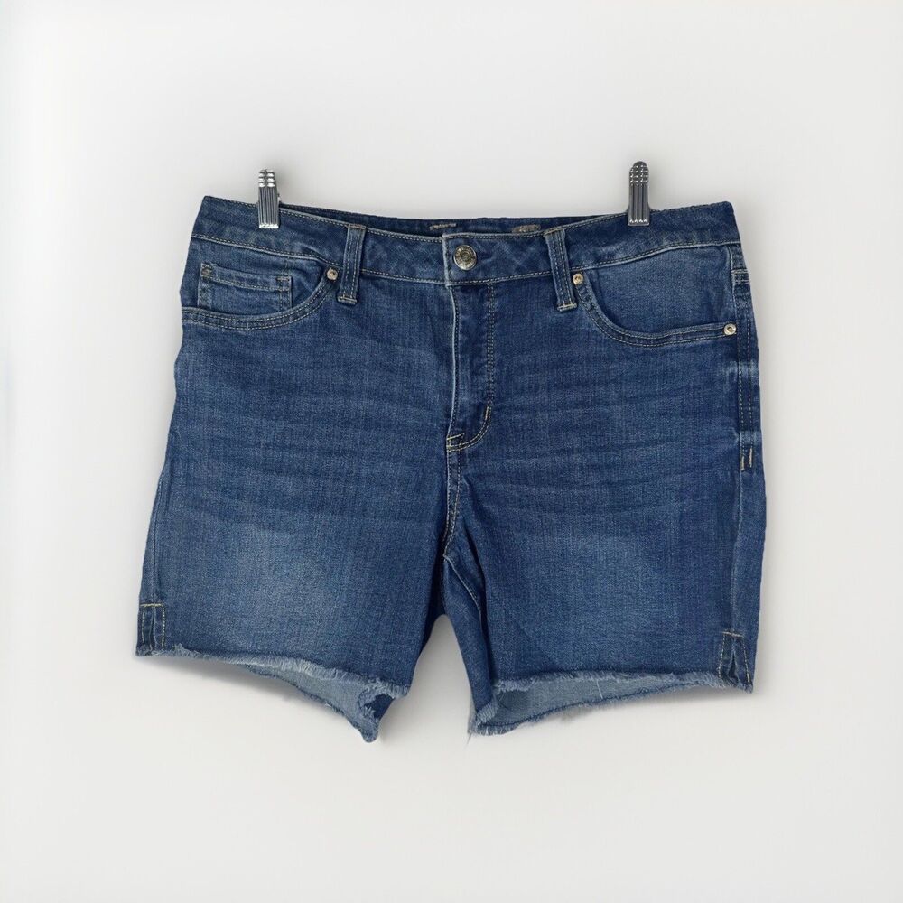 Seven 7 Weekend Jean Shorts Raw Hem Medium Wash Blue Stretch Summer Women’s 10